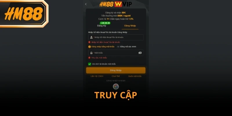 Sử dụng đường link nhà cái chính thức để thực hiện đăng nhập HM88