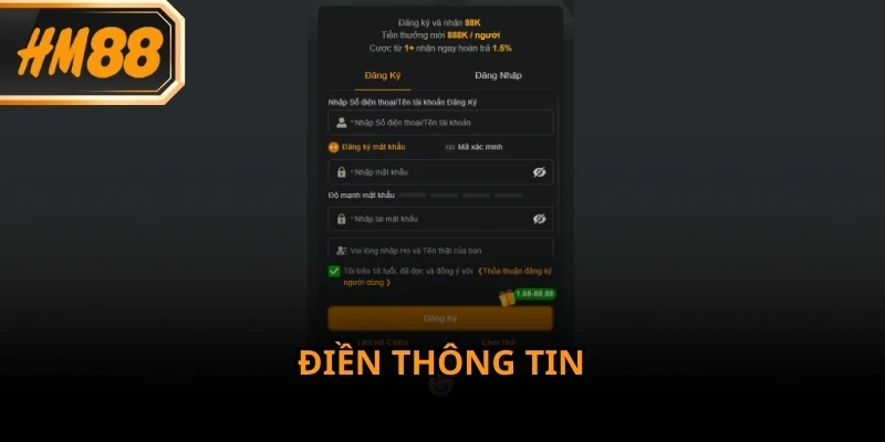 Hệ thống sẽ hiển thị biểu mẫu đăng ký HM88 với các trường thông tin cần thiết